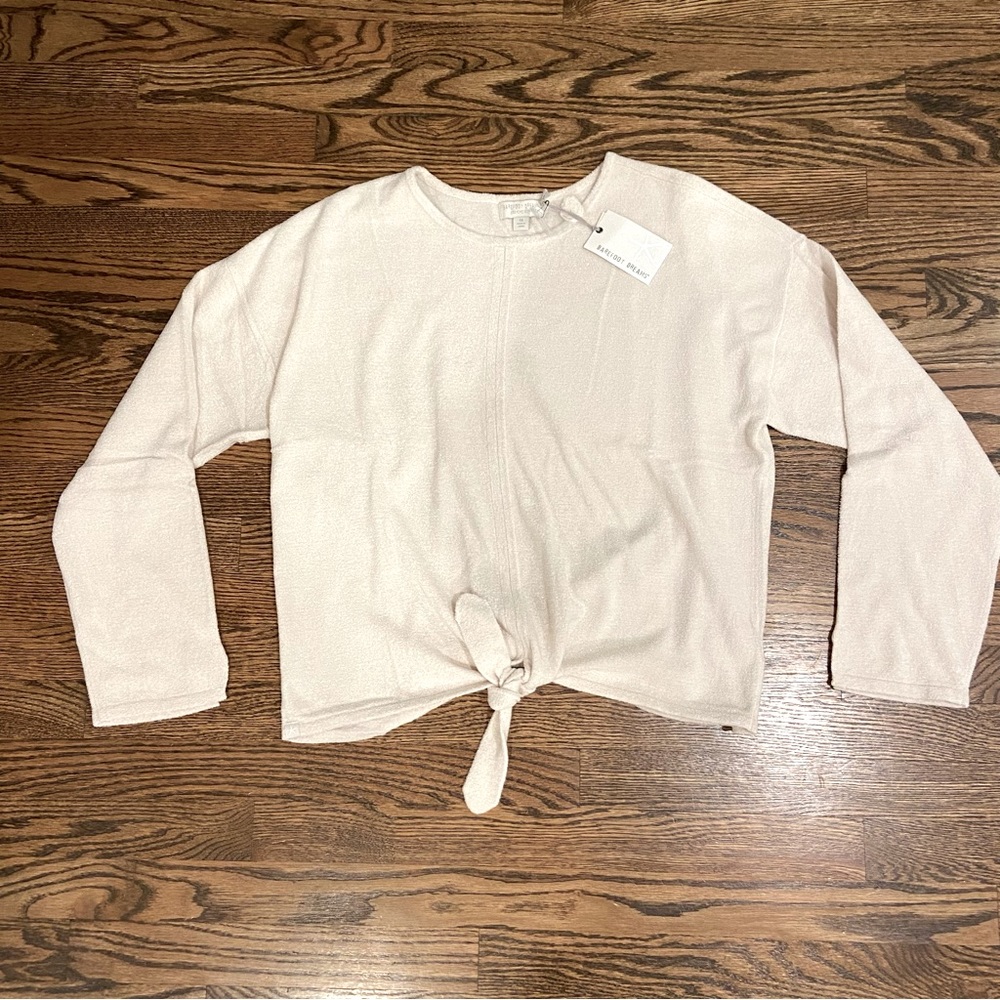 BAREFOOT DREAMS NWT! Cozychic Ultra Lite Tie Front Top Sweater Sand Dune 1X HTF!